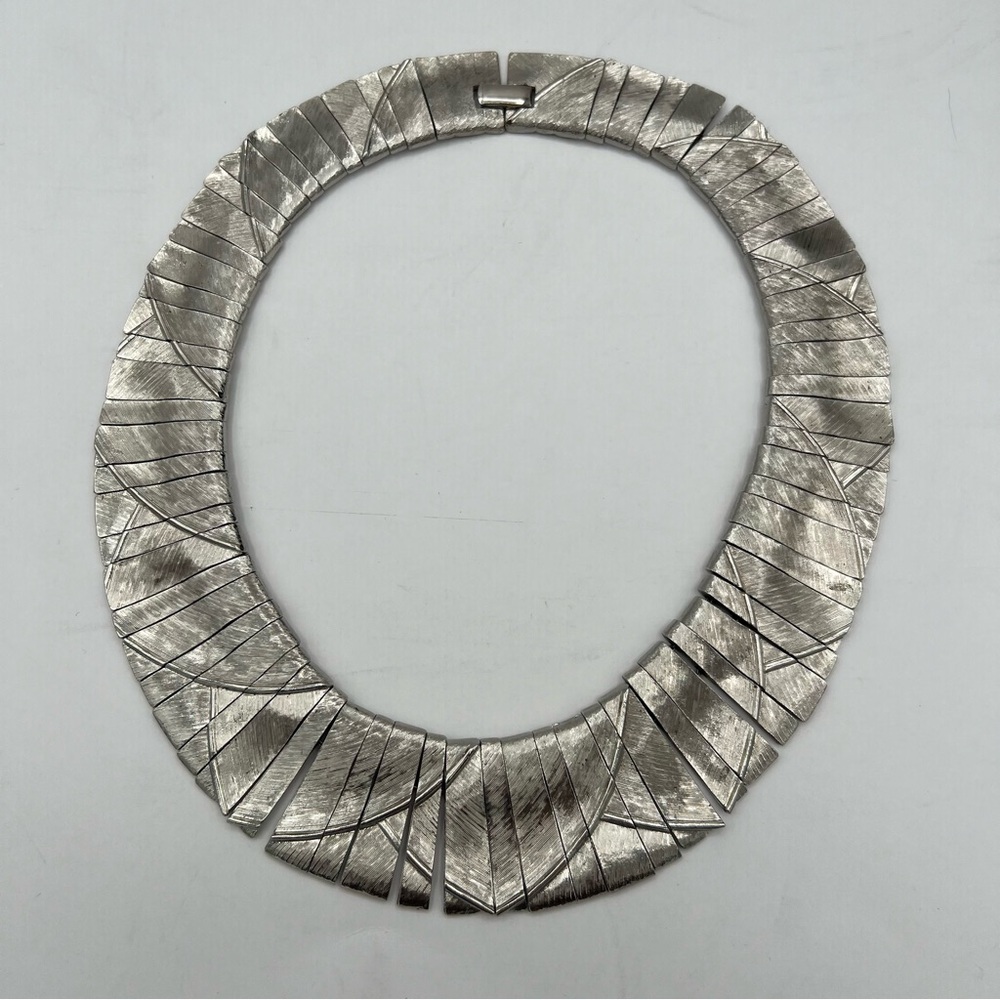 Vintage Les Bernard Egyptian Revival Silver Collar Necklace